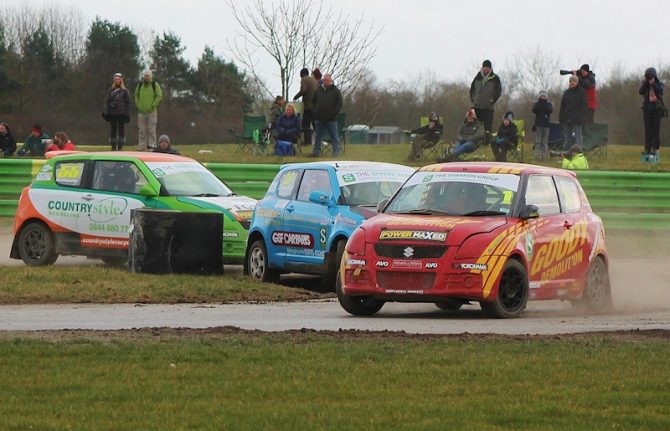 Tristan Ovenden taking the win at Croft ahead of Darren Scott and Nathan Heathcote